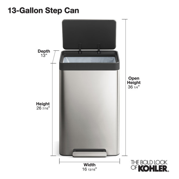 Kohler Stainless Steel 13 Gallon Step On Trash Can & Reviews Wayfair